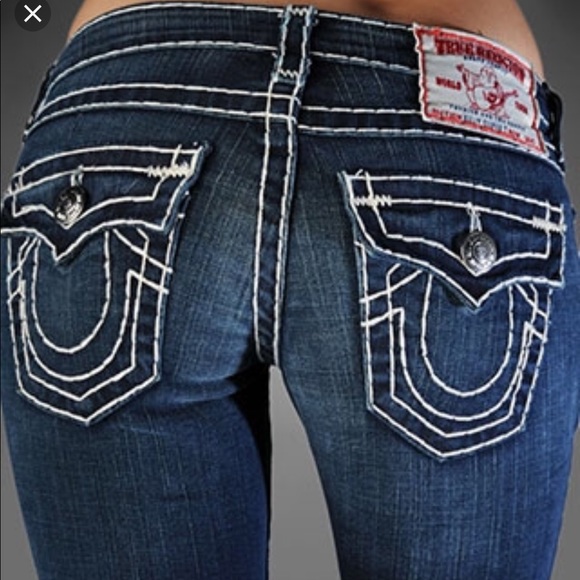 VTG Y2K True Religion Billy Super T Jeans Women 28 Low Rise Bootcut White Stitch - Picture 1 of 8